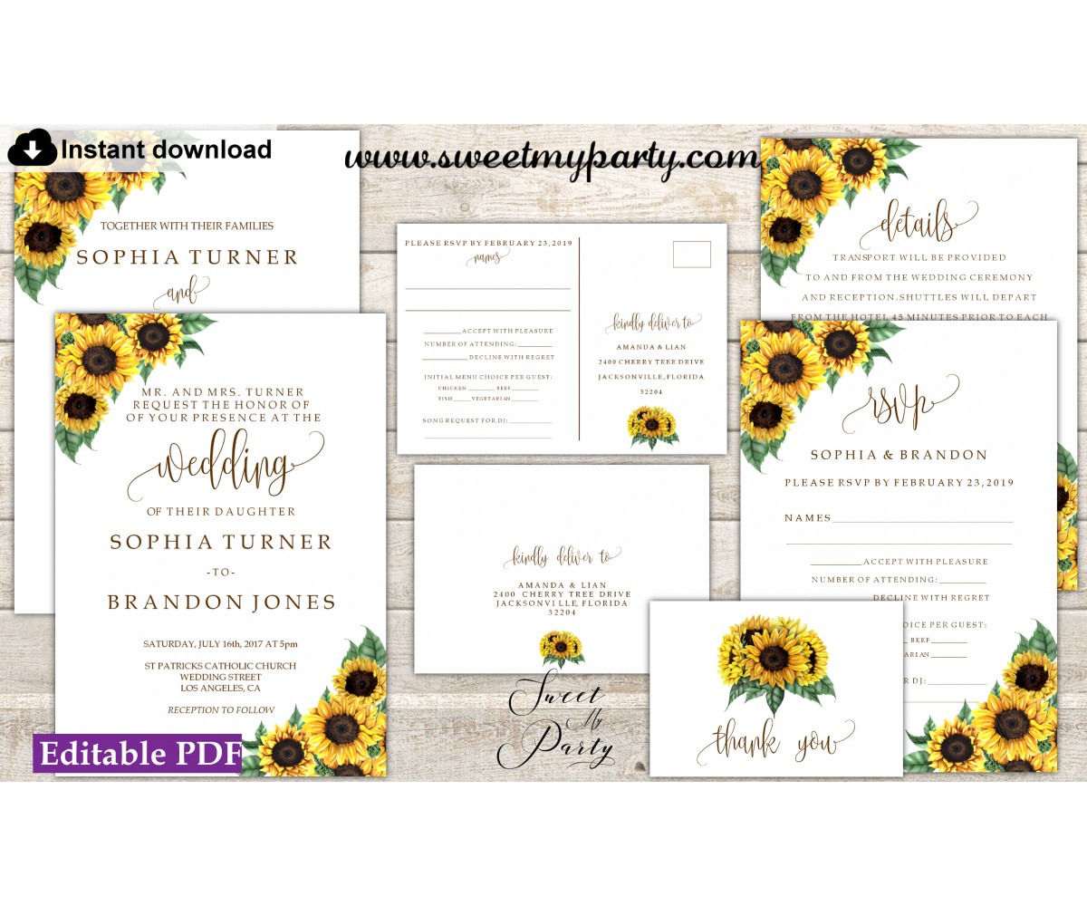 Sunflowers Invitation suite template,Sunflowers invitation set, (143)